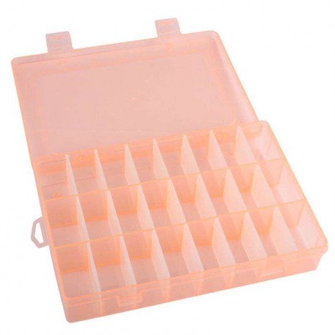 Adjustable 24 Compartment Plastic Storage Box Jewelry Earring Case Orange