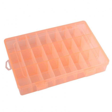 Adjustable 24 Compartment Plastic Storage Box Jewelry Earring Case Orange
