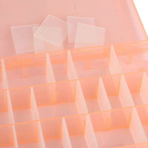 Adjustable 24 Compartment Plastic Storage Box Jewelry Earring Case Orange