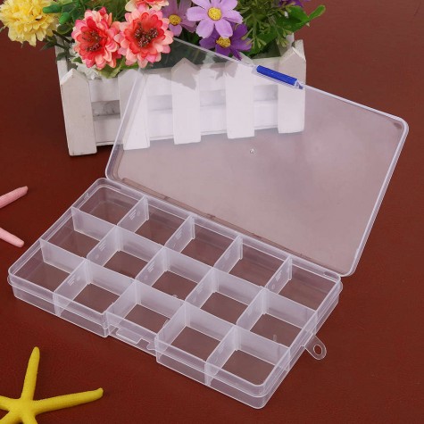 15 Grids Removable Plastic Storage Box Jewelry/Earring/Tools Container Case