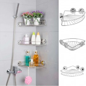 Triangle Stainless Steel Vacuum Suction Cup Kitchen Bathroom Shelf Storage