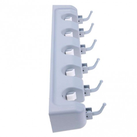ABS Plastic Mop Holder Broom Organizer 5 Slots 6 Hooks Wall Mounted