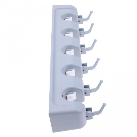 ABS Plastic Mop Holder Broom Organizer 5 Slots 6 Hooks Wall Mounted