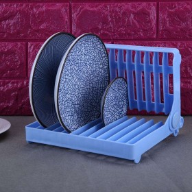 Foldable Dish Bowl Shelf Kitchen Plate Organizer Storage Drying Rack(Blue)