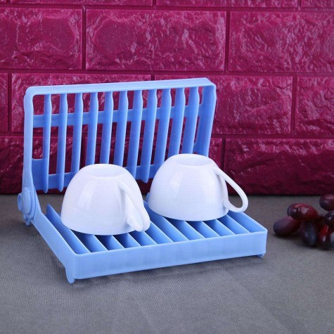 Foldable Dish Bowl Shelf Kitchen Plate Organizer Storage Drying Rack(Blue)