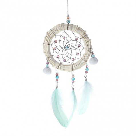 Bamboo Feather Dream Catcher Net Beads Dreamcatcher Home Car Decoration(A)