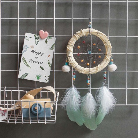 Bamboo Feather Dream Catcher Net Beads Dreamcatcher Home Car Decoration(A)