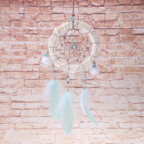 Bamboo Feather Dream Catcher Net Beads Dreamcatcher Home Car Decoration(A)