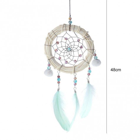 Bamboo Feather Dream Catcher Net Beads Dreamcatcher Home Car Decoration(A)