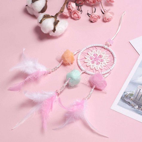 Dreamy Pink Feather Dream Catcher Net Bead Dreamcatcher Home Car Decoration