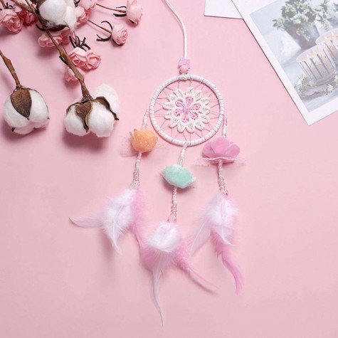 Dreamy Pink Feather Dream Catcher Net Bead Dreamcatcher Home Car Decoration