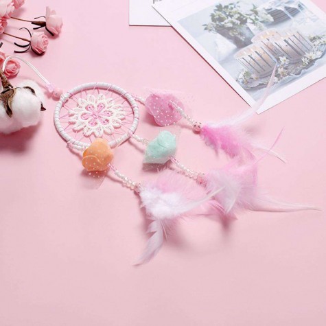 Dreamy Pink Feather Dream Catcher Net Bead Dreamcatcher Home Car Decoration