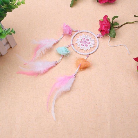 Dreamy Pink Feather Dream Catcher Net Bead Dreamcatcher Home Car Decoration