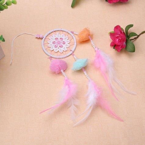 Dreamy Pink Feather Dream Catcher Net Bead Dreamcatcher Home Car Decoration