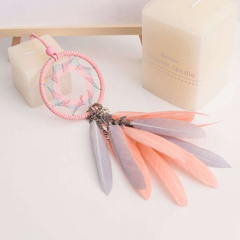 Pink Feather Dream Catcher Car Pendant Crafts Home Wall Hanging Decoration
